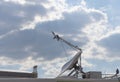 Satellite antenna on the wall with blue sky Royalty Free Stock Photo
