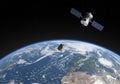 Space Satellite and Capsule Orbiting Earth Scientific Exploration in Outer Space Royalty Free Stock Photo