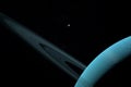 Satellite Ariel orbiting around Uranus planet and her rings. 3d render