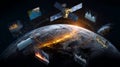 Satellite Communication and Data Visualization Over Earth Royalty Free Stock Photo