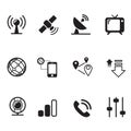 Satellite communication technology silhouette icons set