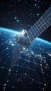 Satellite Communications Mission Over Earth City Lights, Data Flow, and Security in Modern Networks Royalty Free Stock Photo