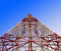 Satellite comunication signal tower with blue sky