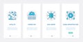 Satellite connection, cloud infrastructure UX, UI onboarding mobile app page screen set