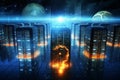 Satellite Data Center - A futuristic image depicting a high-tech data center with rows of servers processing and analyzing