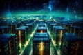 Satellite Data Center - A futuristic image depicting a high-tech data center with rows of servers processing and analyzing