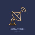 Satellite dish antenna flat line icon. Wireless technology sign. Vector illustration of interner connection Royalty Free Stock Photo