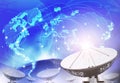 Satellite dish with blue theme of world connecting technology us