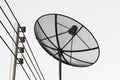 Satellite dish and cable communication technology network Royalty Free Stock Photo