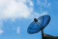 Satellite dish cable on roof with blue sky and some cloud. Royalty Free Stock Photo