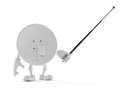 Satellite dish character aiming with pointer stick