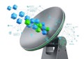 Satellite dish with green and blue data cubes streaming, surrounded by network connections and digital icons Royalty Free Stock Photo