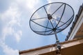 Satellite dish on house roof Royalty Free Stock Photo