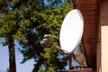 Satellite dish is installed on the house,