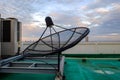 Satellite dish receiver stand on the rooftop of the building