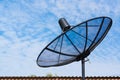 Satellite dish on the roof with blue sky. Royalty Free Stock Photo