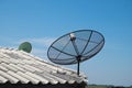 Satellite dish on the roof with blue sky. Royalty Free Stock Photo