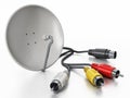 Satellite dish and S-video cables isolated on white background. 3D illustration Royalty Free Stock Photo