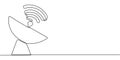 Satellite dish sending signals into space in continuous line drawing. Representation of global communication, technology, and Royalty Free Stock Photo
