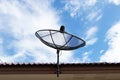 Satellite dish television black net with blue sky white clouds. Royalty Free Stock Photo