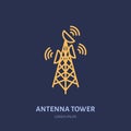 Satellite dish tower flat line icon. Wireless technology, wifi signal sign. Vector illustration of interner connection Royalty Free Stock Photo
