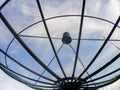 Satellite dish transmission data on background blue sky Royalty Free Stock Photo