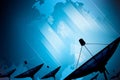 Satellite dish transmission data on background digital blue Royalty Free Stock Photo