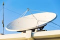 Satellite dish and TV antennas on the house roof with blue sky background Royalty Free Stock Photo