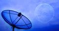 Satellite dish under moon night sky Royalty Free Stock Photo