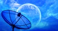 Satellite dish under moon night sky Royalty Free Stock Photo