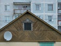 Satellite dishes on the old house Royalty Free Stock Photo