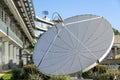 satellite dishes in the outer atrium of the headquarters building of RTP, Portuguese radio and television in Lisbon.