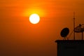 Satellite dishes over sunset time. Royalty Free Stock Photo