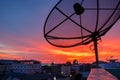 Satellite dishes on sunset Royalty Free Stock Photo