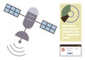 Satellite Transmitting Signals with Data Visualization and Error Notification Interface Royalty Free Stock Photo