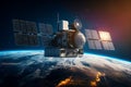 Satellite global communication spaceship with solar panels