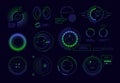 Satellite hud ui. Circle radar futuristic digital templates army target navigation display scanner screen vector set Royalty Free Stock Photo