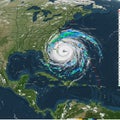 Satellite image of a hurricane in the Atlantic Ocean, displaying its spiral structure with Royalty Free Stock Photo