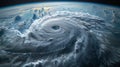 A satellite image of a hurricane forming with visible spiral bands of clouds and s of thunderstorms highlighting the Royalty Free Stock Photo