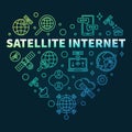 Satellite Internet Heart vector concept line colored banner. Technology illustration Royalty Free Stock Photo
