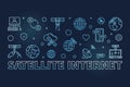 Satellite Internet vector blue horizontal banner - Wireless Satellite Data Transmission concept colored illustration