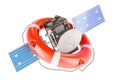 Satellite with lifebelt, 3D rendering Royalty Free Stock Photo