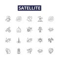 Satellite line vector icons and signs. orbit, launch, space, tracking, planetary, geo-, micro-, astral outline vector