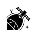 Satellite location in space black glyph icon