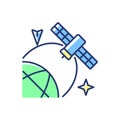 Satellite location in space blue, green RGB color icon
