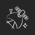 Satellite location in space chalk white icon on dark background