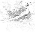 Satellite map of Krasnoyarsk, Siberia, Russia. Map of streets and buildings of the town center. Asia