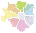 Satellite map of Milan divided into zones and municipalities. Streets. Lombardy. Italy