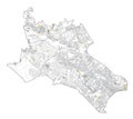 Satellite map of Milan, streets and building of area number 8, municipalities number eight. Italy