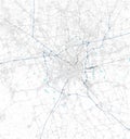 Satellite map of Milan and surrounding areas. Lombardy, Italy. Map roads, ring roads and highways, rivers, railway lines